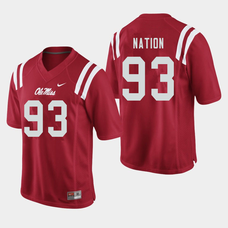 Cale Nation Ole Miss Rebels NCAA Men's Red #93 Stitched Limited College Football Jersey KLP0858EE